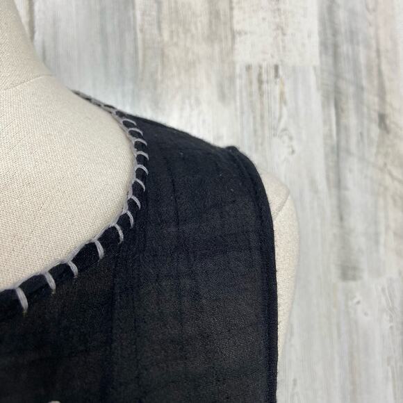 THML Embroidered Tunic Tank Top Black Gray Gauzy Flowy Boho Casual Size M - Picture 8 of 11